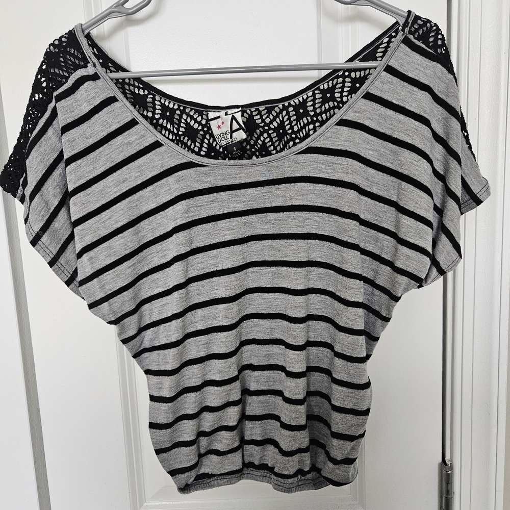Living Doll Black and Gray Striped Blouse
